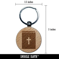 Bible Christian Cross Icon Engraved Wood Round Keychain Tag Charm