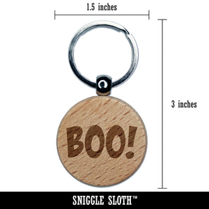 Boo Halloween Fun Text Engraved Wood Round Keychain Tag Charm