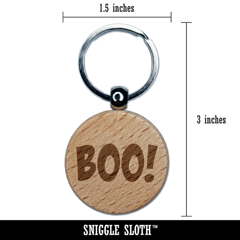 Boo Halloween Fun Text Engraved Wood Round Keychain Tag Charm