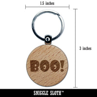 Boo with Eyes Halloween Fun Text Engraved Wood Round Keychain Tag Charm