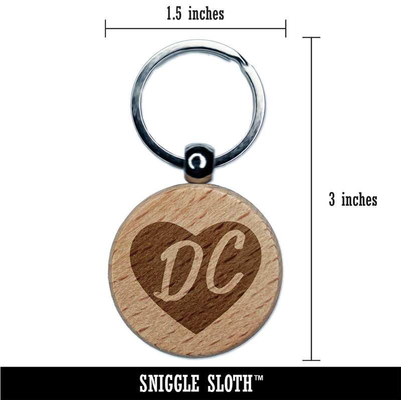 DC District of Columbia in Heart Engraved Wood Round Keychain Tag Charm