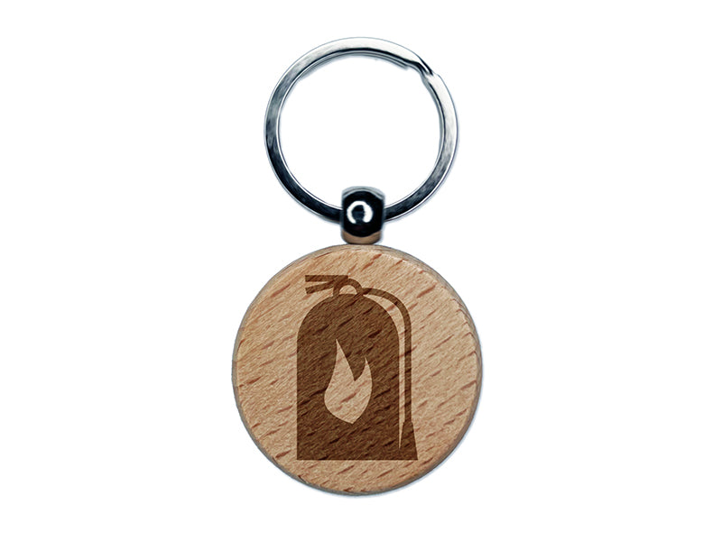 Fire Extinguisher Fireman Firefighter Engraved Wood Round Keychain Tag Charm