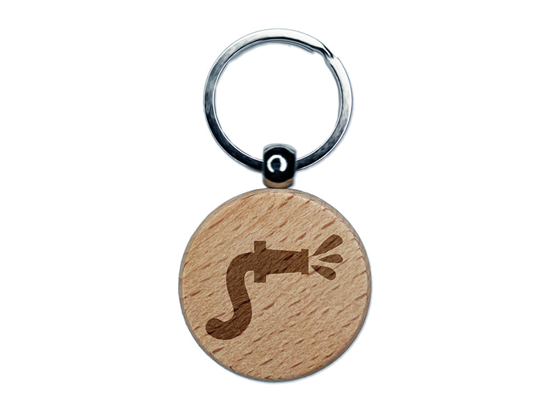 Fire Hose Firefighter with Water Engraved Wood Round Keychain Tag Charm