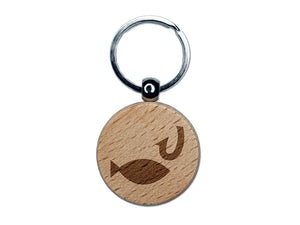 Fish and Hook Fishing Engraved Wood Round Keychain Tag Charm