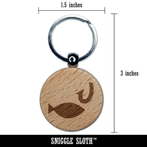 Fish and Hook Fishing Engraved Wood Round Keychain Tag Charm
