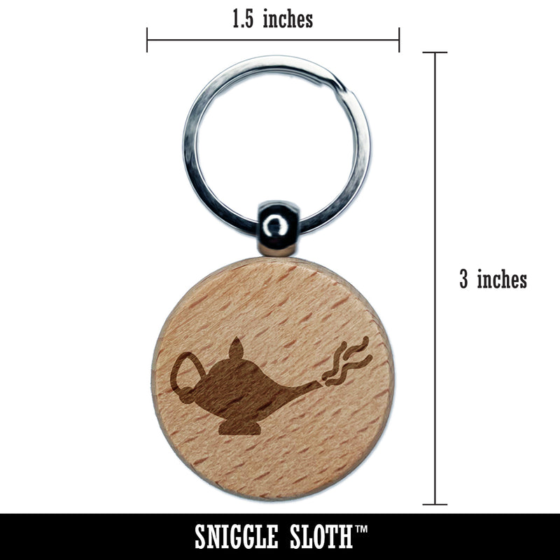 Genie Lamp Engraved Wood Round Keychain Tag Charm