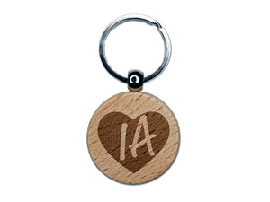 IA Iowa State in Heart Engraved Wood Round Keychain Tag Charm