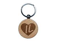 IL Illinois State in Heart Engraved Wood Round Keychain Tag Charm