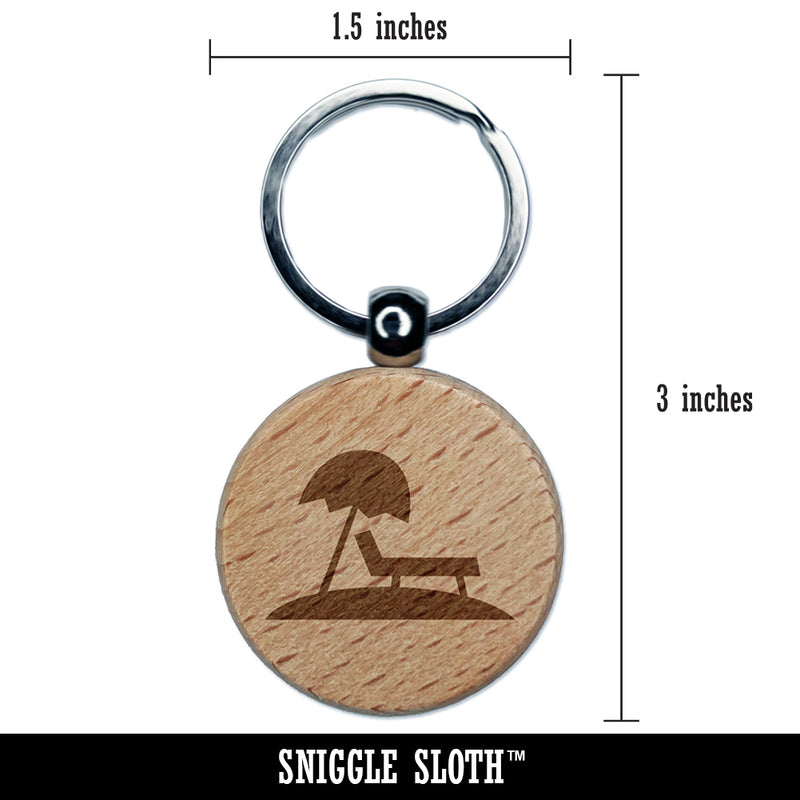 Lounge Chair Umbrella Beach Sun Engraved Wood Round Keychain Tag Charm