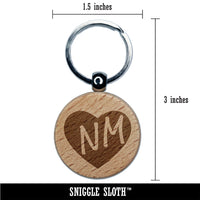 NM New Mexico State in Heart Engraved Wood Round Keychain Tag Charm