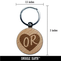 OR Oregon State in Heart Engraved Wood Round Keychain Tag Charm