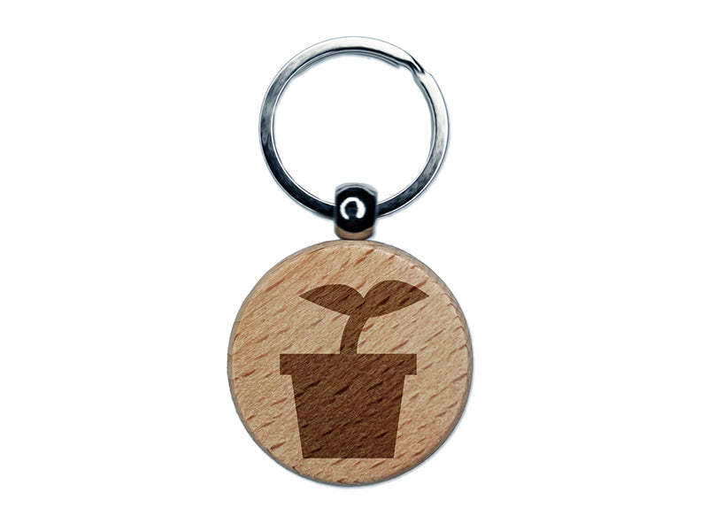 Plant Sprout Gardening Solid Engraved Wood Round Keychain Tag Charm