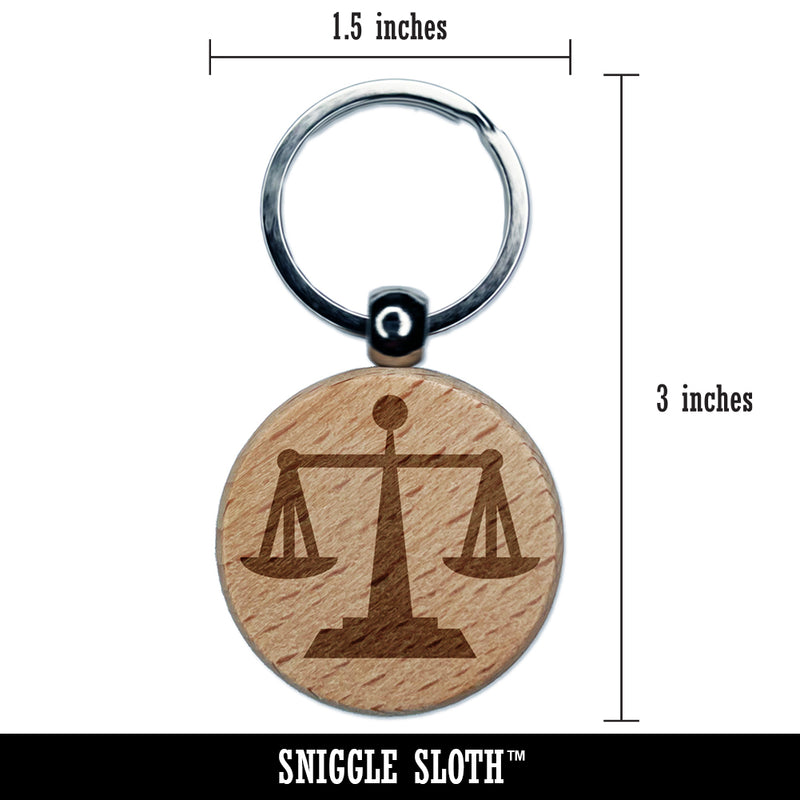 Scales of Justice Legal Lawyer Icon Engraved Wood Round Keychain Tag Charm