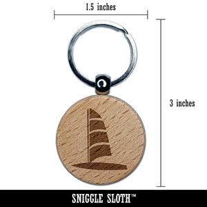 Windsurfing Doodle Engraved Wood Round Keychain Tag Charm