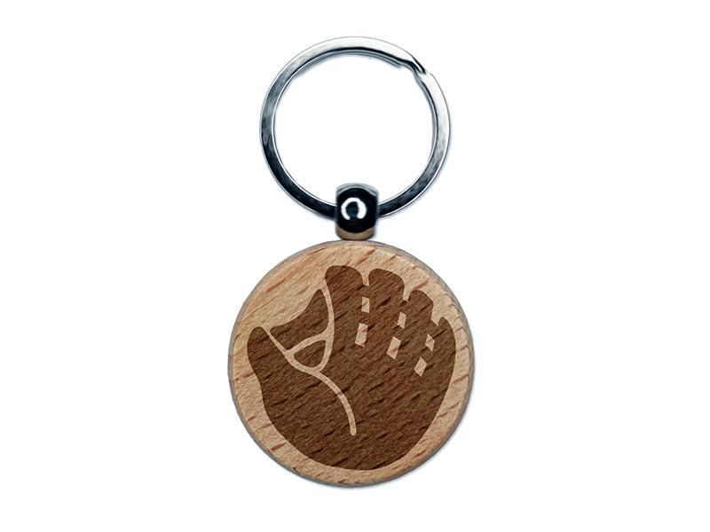 Baseball Glove Mitt Engraved Wood Round Keychain Tag Charm