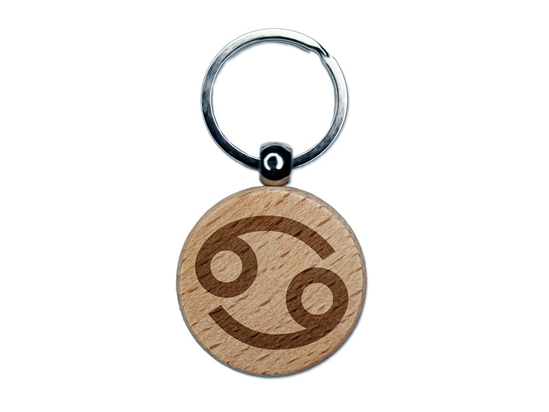 Cancer Horoscope Astrological Zodiac Sign Engraved Wood Round Keychain Tag Charm
