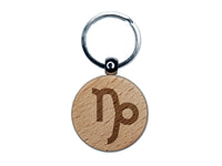 Capricorn Horoscope Astrological Zodiac Sign Engraved Wood Round Keychain Tag Charm