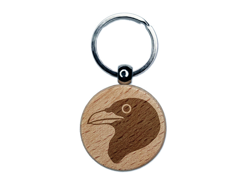 Clever Raven Head Engraved Wood Round Keychain Tag Charm