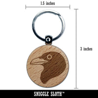 Clever Raven Head Engraved Wood Round Keychain Tag Charm