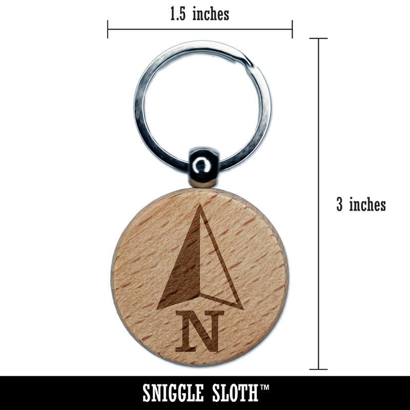 Compass Arrow Direction Due North Engraved Wood Round Keychain Tag Charm