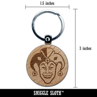 Court Jester Joker Harlequin Engraved Wood Round Keychain Tag Charm