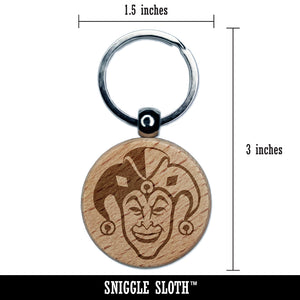 Court Jester Joker Harlequin Engraved Wood Round Keychain Tag Charm