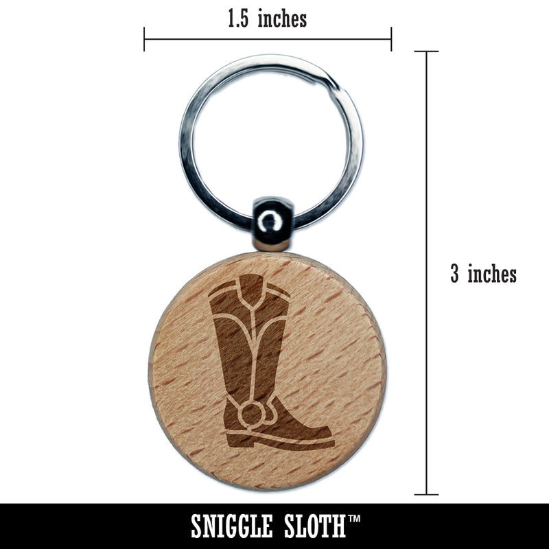 Cowboy Boot Western Engraved Wood Round Keychain Tag Charm