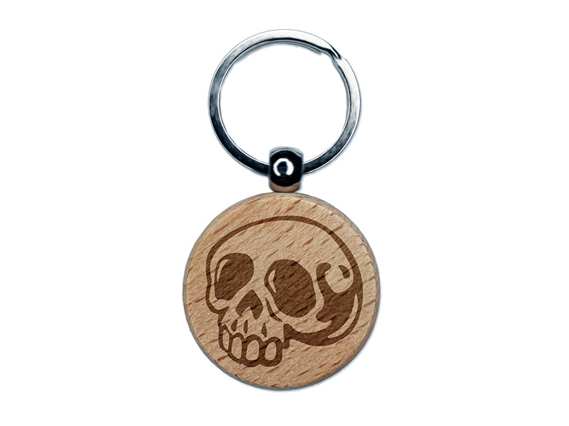 Creepy Skull Halloween Engraved Wood Round Keychain Tag Charm