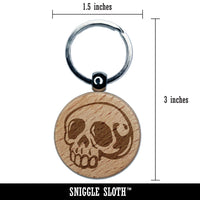 Creepy Skull Halloween Engraved Wood Round Keychain Tag Charm