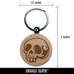 Creepy Skull Halloween Engraved Wood Round Keychain Tag Charm