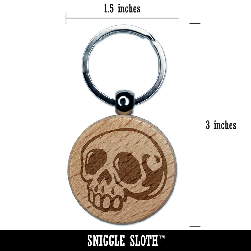 Creepy Skull Halloween Engraved Wood Round Keychain Tag Charm