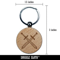 Crossed Swords Battle Icon Engraved Wood Round Keychain Tag Charm