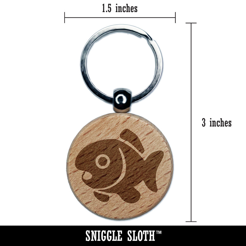 Cute Fish Engraved Wood Round Keychain Tag Charm