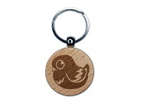 Cute Pigeon Bird Engraved Wood Round Keychain Tag Charm