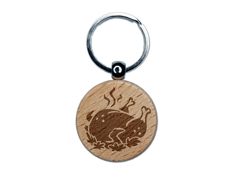 Delicious Turkey Dinner Thanksgiving Engraved Wood Round Keychain Tag Charm