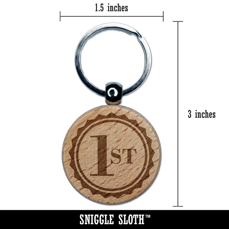 First 1st Place Circle Award Engraved Wood Round Keychain Tag Charm