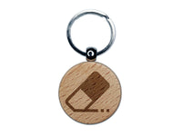 Flat Eraser Icon Homework School Engraved Wood Round Keychain Tag Charm