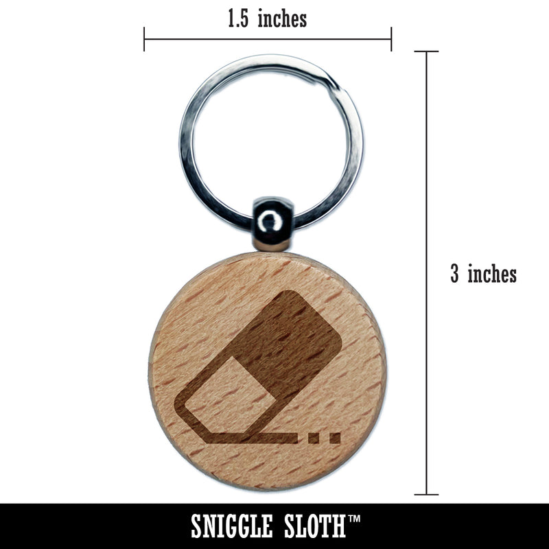 Flat Eraser Icon Homework School Engraved Wood Round Keychain Tag Charm