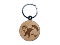 Friendly Ferret Engraved Wood Round Keychain Tag Charm