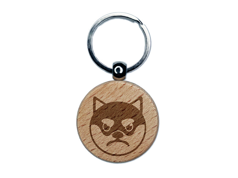 Husky Dog Face Mad Engraved Wood Round Keychain Tag Charm