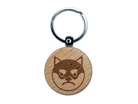 Husky Dog Face Mad Engraved Wood Round Keychain Tag Charm