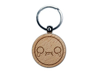 Kawaii Cute Crying Face Engraved Wood Round Keychain Tag Charm