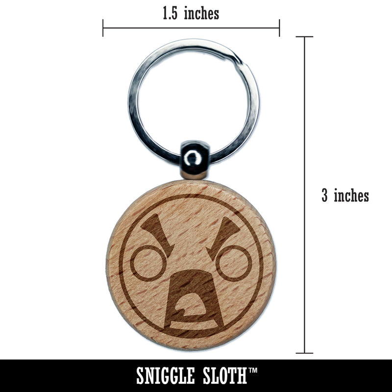 Kawaii Cute Shocked Face Engraved Wood Round Keychain Tag Charm