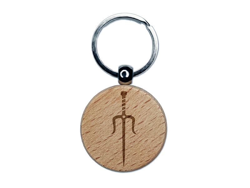 Ninja Weapon Sai Engraved Wood Round Keychain Tag Charm