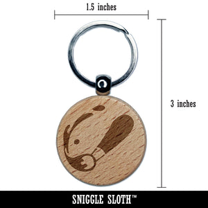 Paint Brush Splatter Engraved Wood Round Keychain Tag Charm