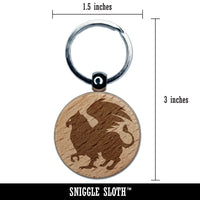 Regal Griffin Fantasy Silhouette Engraved Wood Round Keychain Tag Charm