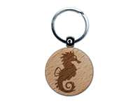 Seahorse Icon Engraved Wood Round Keychain Tag Charm