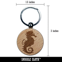 Seahorse Icon Engraved Wood Round Keychain Tag Charm