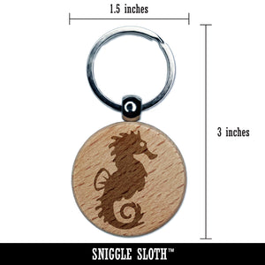 Seahorse Icon Engraved Wood Round Keychain Tag Charm