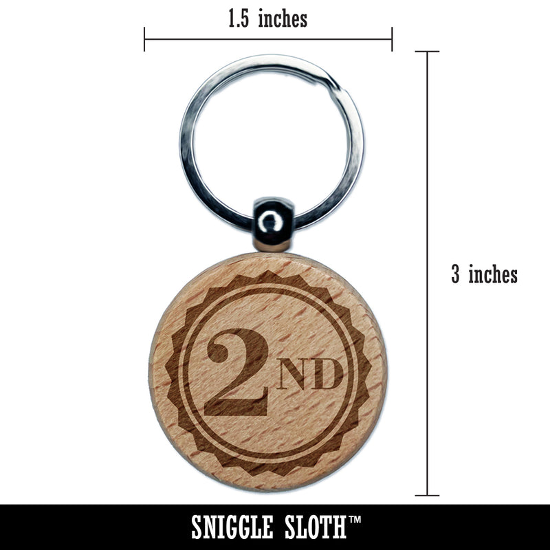 Second 2nd Place Circle Award Engraved Wood Round Keychain Tag Charm